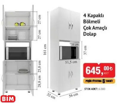 4 KAPAKLI BÖLMELİ ÇOK AMAÇLI DOLAP